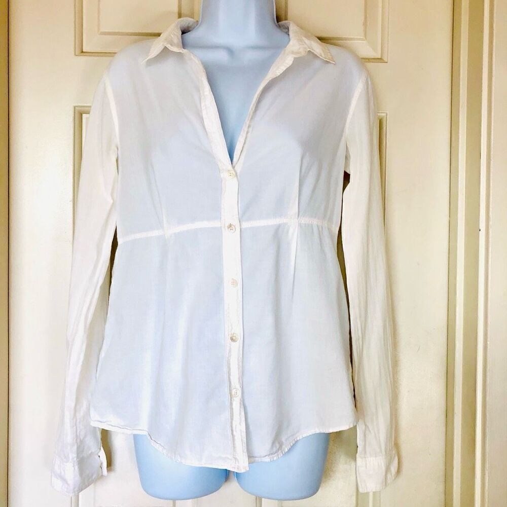 James Perse Standard White Long Sleeved Button down Empire Seam Blouse